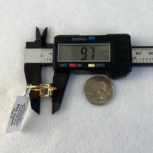 14K Gold Plated Sterling Silver 925 India Emerald Cut Blue Quartz Ring Sz 8.5 - Picture 13 of 16